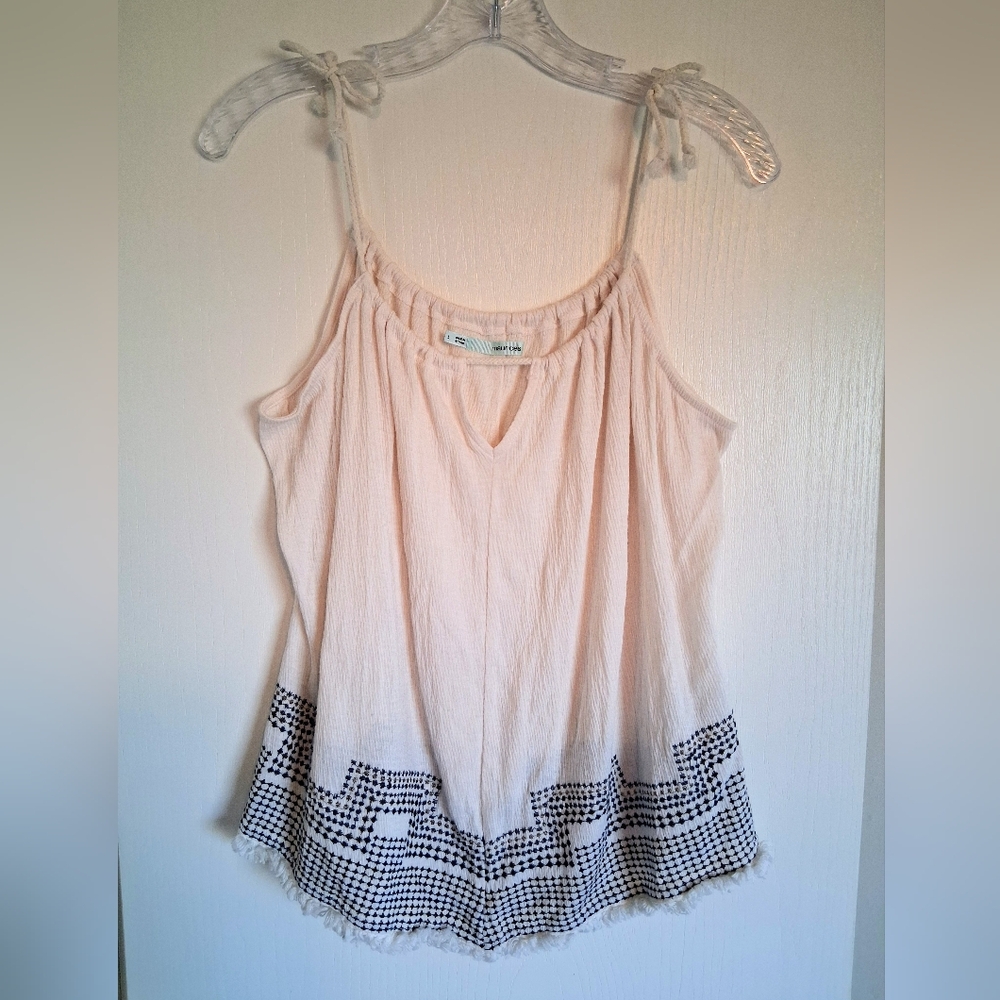 Maurices-Cream Camisole with Embroidered Accent And Fringe Hem. Size L